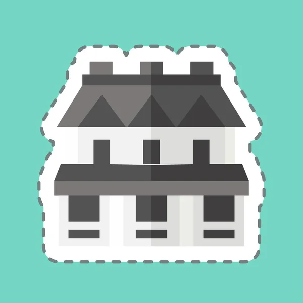 Aufkleberschnur Durchschnitt Stadthaus Mit Dem Unterkunftssymbol Verbunden Einfaches Design Editierbar — Stockvektor