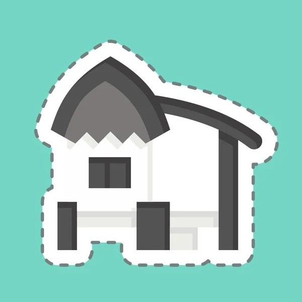 Garis Stiker Memotong Hut Terkait Dengan Simbol Akomodasi Desain Sederhana - Stok Vektor