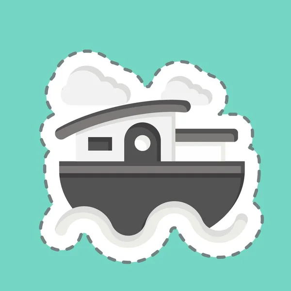 Aufkleber Linie Geschnitten House Boat Mit Dem Unterkunftssymbol Verbunden Einfaches — Stockvektor