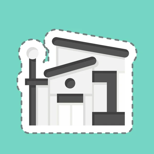 Sticker Line Cut Bungalow Související Symbolem Ubytování Jednoduchý Design Upravitelný — Stockový vektor
