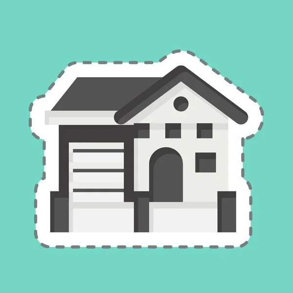 Garis Stiker Memotong Cottage Terkait Dengan Simbol Akomodasi Desain Sederhana - Stok Vektor