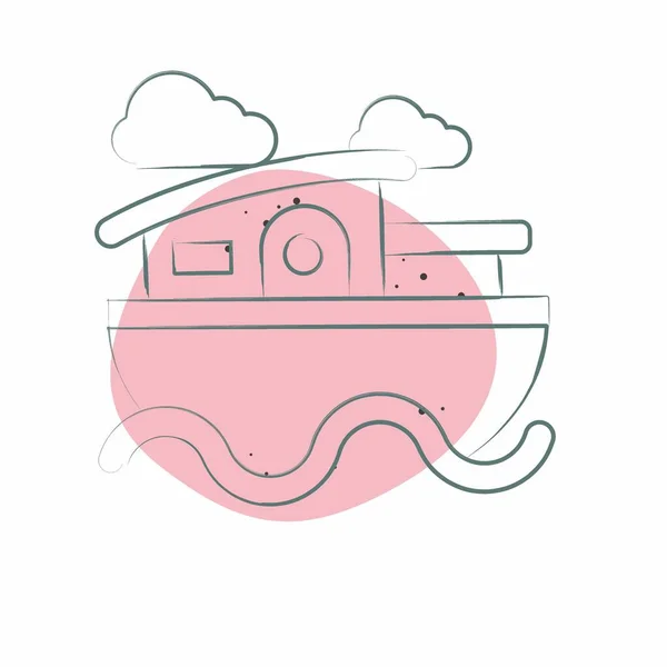 Πλοίο Εικονίδιο Σπίτι Σχετικά Σύμβολο Υποδοχής Χρώμα Στύλ Απλό Σχεδιασμό — Διανυσματικό Αρχείο