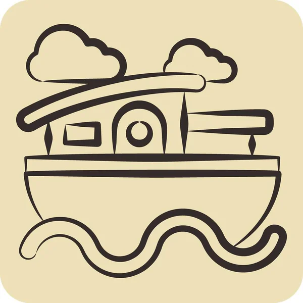 Icona House Boat Relativi Simbolo Alloggi Stile Disegnato Mano Design — Vettoriale Stock