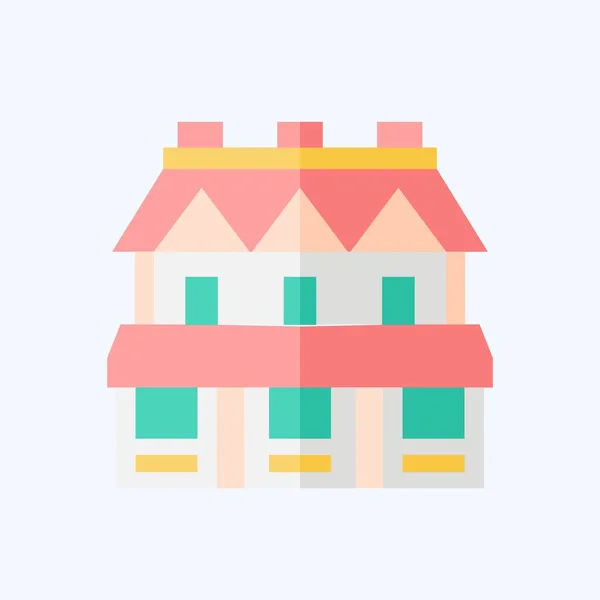 Ikone Stadthaus Mit Dem Unterkunftssymbol Verbunden Flachen Stil Einfaches Design — Stockvektor