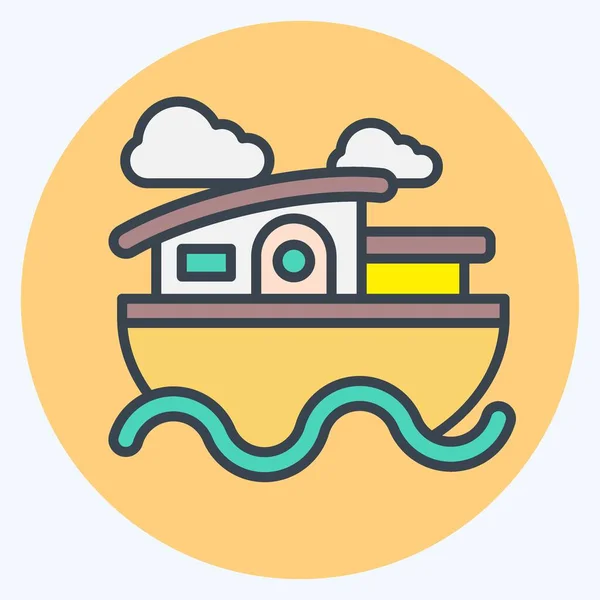 Icon House Boat Lié Symbole Logement Couleur Mate Style Conception — Image vectorielle