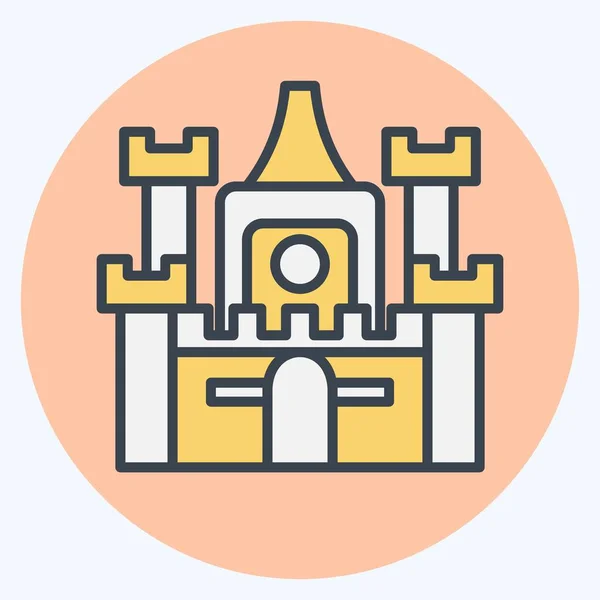 Zamek Ikon Związane Symbolem Zakwaterowania Styl Kolorystyczny Prosty Projekt Można — Wektor stockowy