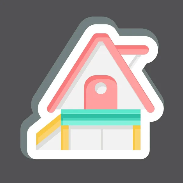 Stiker Liburan Rumah Terkait Dengan Simbol Akomodasi Desain Sederhana Dapat - Stok Vektor