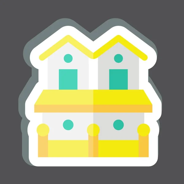 Sticker Town House Terkait Dengan Simbol Akomodasi Desain Sederhana Dapat - Stok Vektor
