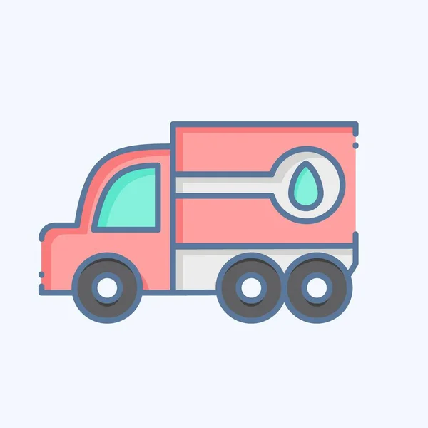 Ikon Üzemanyag Teherautó Építési Járművek Szimbólumához Kapcsolódik Doodle Stílusban Egyszerű — Stock Vector