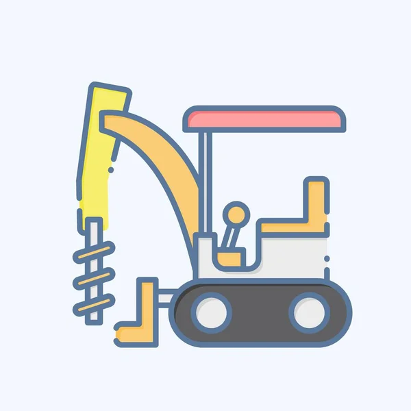 Icône Excavatrice Auger Drive Lié Symbole Véhicules Construction Style Doodle — Image vectorielle