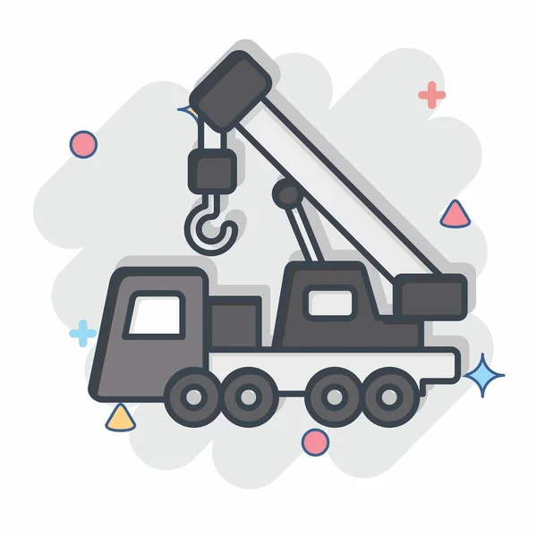 Icon Crane Související Symbolem Stavebních Vozidel Komický Styl Jednoduchý Design — Stockový vektor