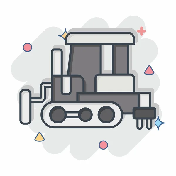 Ikone Bulldozer Zusammenhang Mit Baufahrzeugen Symbol Comic Stil Einfaches Design — Stockvektor
