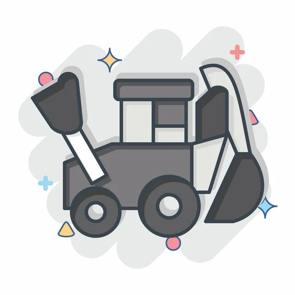 Icon Backhoe Related Construction Vehicles Symbol Comic Style Simple Design — Stock Vector