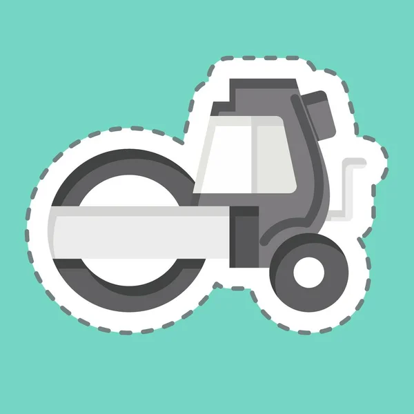Sticker Line Cut Steamroller Related Construction Vehicles Symbol Simple Design — Stock Vector