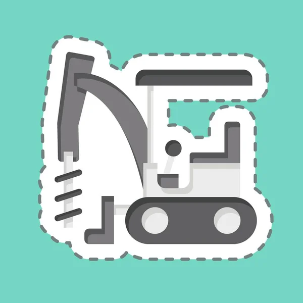 Sticker Line Cut Excavator Auger Drive Related Construction Vehicles Symbol — Stock Vector