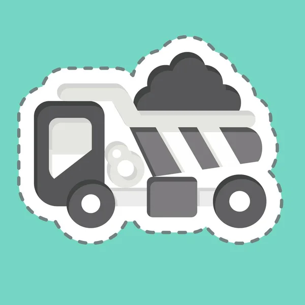 Sticker Line Cut Dump Truck Related Construction Vehicles Symbol Simple — Stock Vector