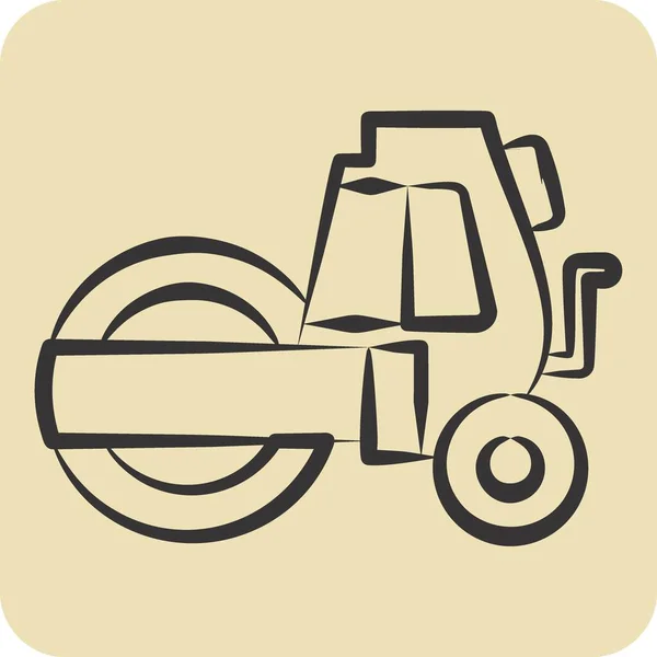 Icona Steamroller Relativi Simbolo Dei Veicoli Costruzione Stile Disegnato Mano — Vettoriale Stock