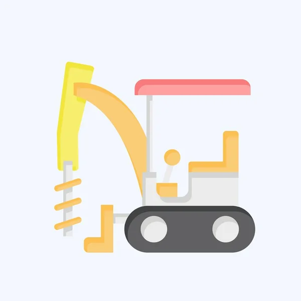 Icon Excavator Auger Drive Related Construction Vehicles Symbol Flat Style — Stock Vector