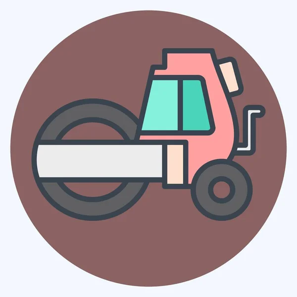 Icona Steamroller Relativi Simbolo Dei Veicoli Costruzione Stile Compagno Colore — Vettoriale Stock