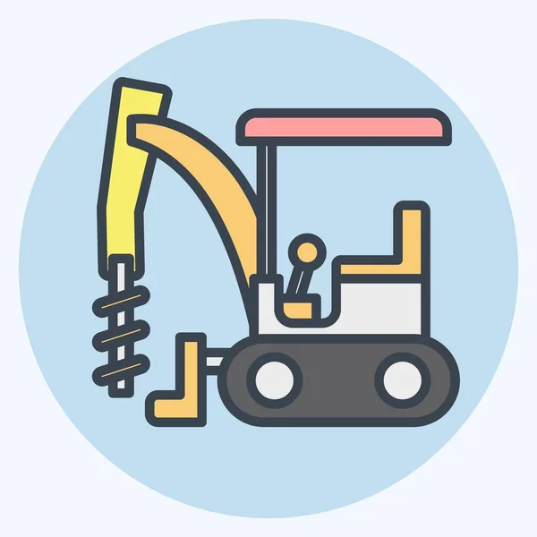 Icon Excavator Auger Drive Related Construction Vehicles Symbol Color Mate — Stock Vector