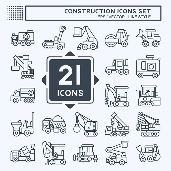 Icon Set Construction Vehicles. related to Construction Machinery symbol. line style. simple design editable. simple illustration