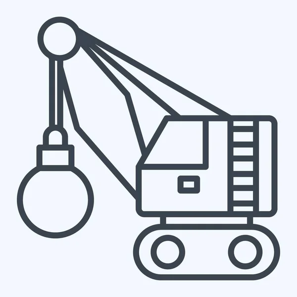 Icona Demolition Crane Relativi Simbolo Dei Veicoli Costruzione Stile Linea — Vettoriale Stock