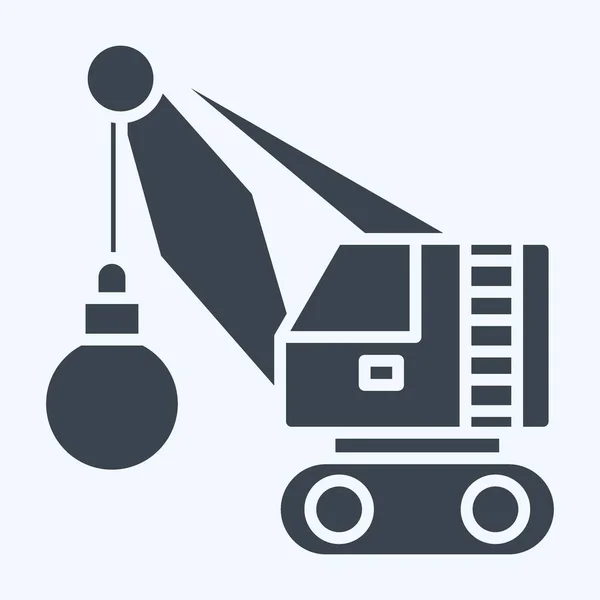 Ikonový Demoliční Jeřáb Související Symbolem Stavebních Vozidel Styl Glyfu Jednoduchý — Stockový vektor