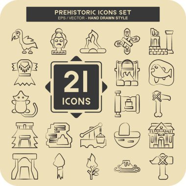 Tarih Öncesi Simge Ayarları. Eğitim sembolüyle ilgili. El çizimi tarzı. Basit dizayn edilebilir. Basit resimleme