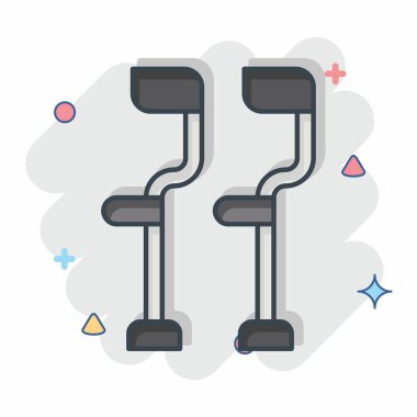 İkon Koltuk değnekleri. Ortopedik sembolle ilgili. Çizgi roman. Basit dizayn edilebilir. Basit resimleme