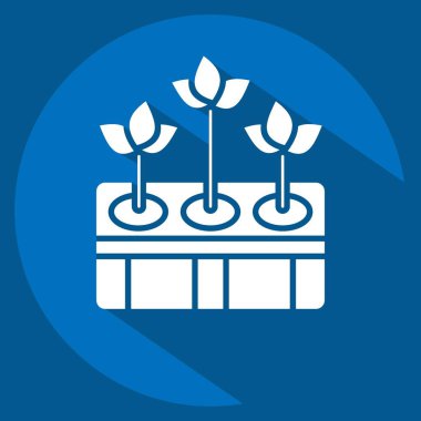 Icon Hidrofonik Bahçıvanlık. Tarım sembolüyle ilgili. Uzun gölge tarzı. Basit dizayn edilebilir. Basit resimleme