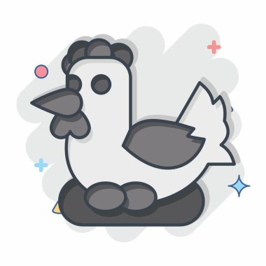 İkon Tavuk. Tarım sembolüyle ilgili. Çizgi roman. Basit dizayn edilebilir. Basit resimleme