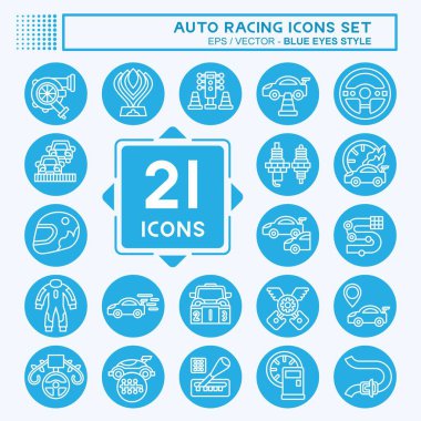 Simge Oto Yarışını Ayarla. Yarış sembolüyle ilgili. Mavi gözlü. Basit dizayn edilebilir. Basit resimleme