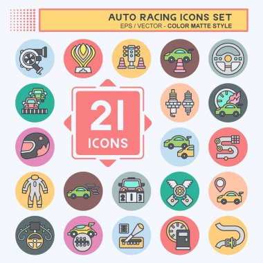 Simge Oto Yarışını Ayarla. Yarış sembolüyle ilgili. renk arkadaşı stili. Basit dizayn edilebilir. Basit resimleme