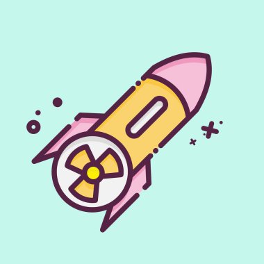 Simge Nükleer etiketi. Nükleer sembolle ilgili. MBE tarzı. Basit dizayn edilebilir. Basit resimleme