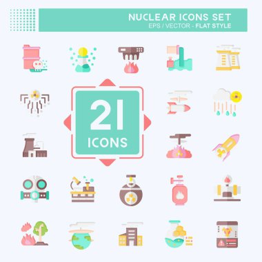 Simge Nükleer Kurulumu. Nükleer sembolle ilgili. Düz stil. Basit dizayn edilebilir. Basit resimleme