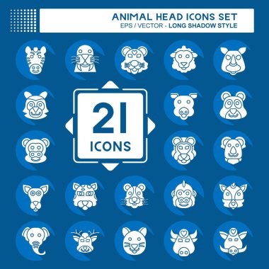 Hayvan Kafası İkonası. Hayvan sembolüyle ilgili. Uzun gölge tarzı. Basit dizayn edilebilir. Basit resimleme