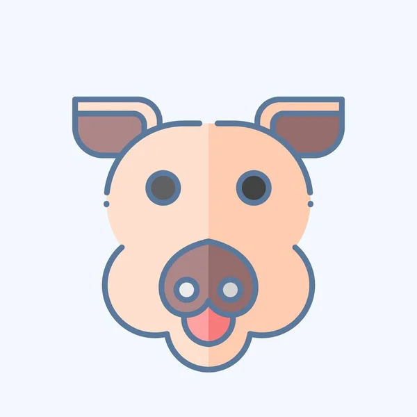 Icône Cochon Lié Symbole Animal Style Doodle Conception Simple Modifiable — Image vectorielle