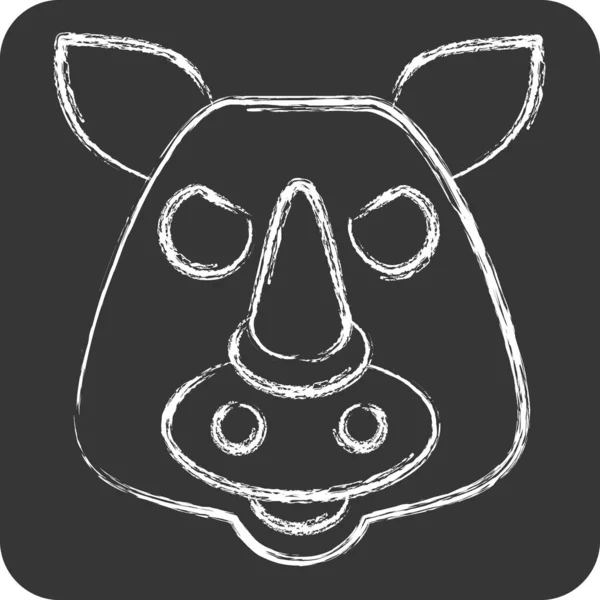 Icône Rhino Lié Symbole Animal Style Craie Conception Simple Modifiable — Image vectorielle