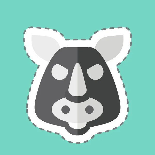 Linea Adesiva Tagliata Rhino Collegati Simbolo Animale Design Semplice Modificabile — Vettoriale Stock