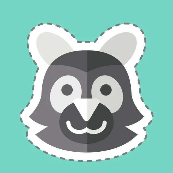 Sticker Line Cut Raccoon Související Symbolem Zvířete Jednoduchý Design Upravitelný — Stockový vektor