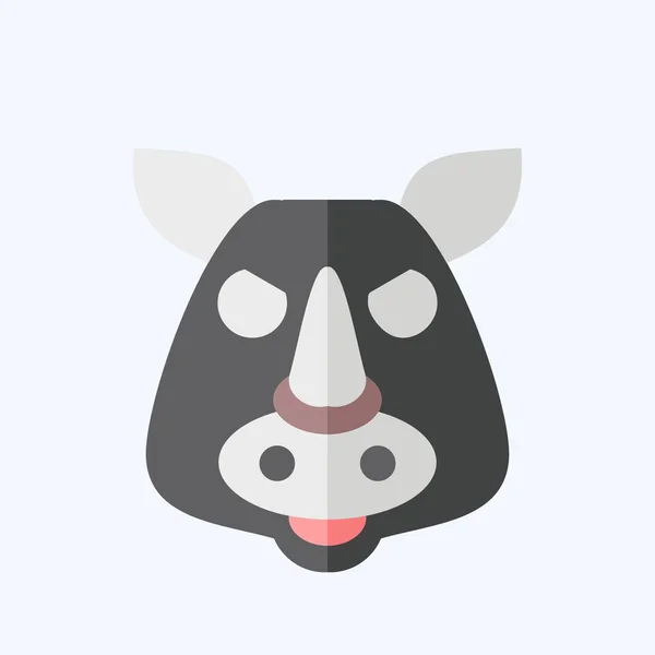Icône Rhino Lié Symbole Animal Style Plat Conception Simple Modifiable — Image vectorielle