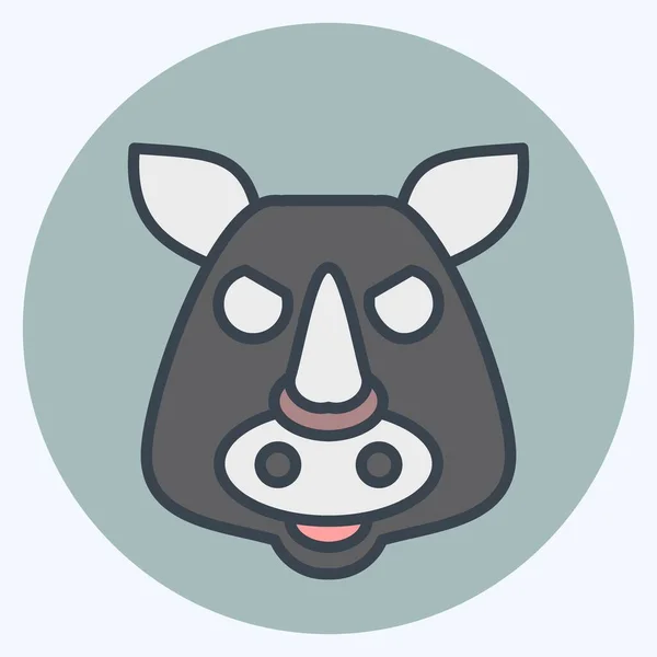 Icône Rhino Lié Symbole Animal Couleur Mate Style Conception Simple — Image vectorielle