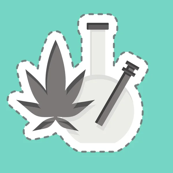 Ligne Autocollante Coupée Marijuana Lié Addiction Dictionary Symbole Conception Simple — Image vectorielle