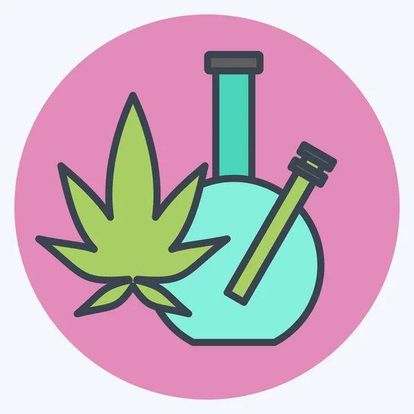Icône Marijuana Lié Addiction Dictionary Symbole Couleur Mate Style Conception — Image vectorielle