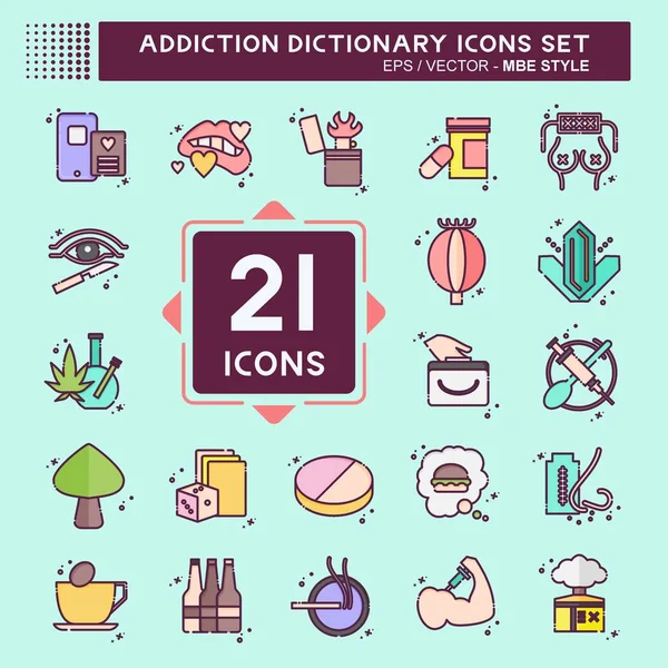 Icon Set Addiction Dictionary Lié Symbole Dépendance Style Mbe Conception Illustration De Stock