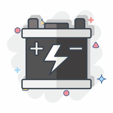 Simge bataryası. Yedek Parça sembolüyle ilgili. Çizgi roman. Basit dizayn edilebilir. Basit resimleme