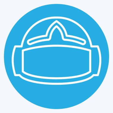 Simge VR Miğferi. Üç boyutlu görselleştirme sembolüyle ilgili. Mavi gözlü. Basit dizayn edilebilir. Basit resimleme