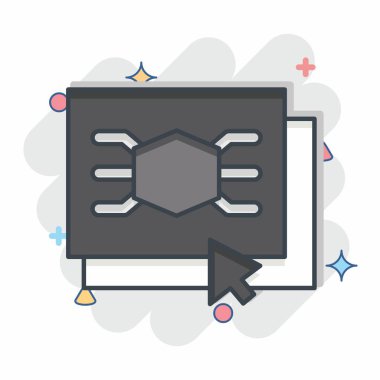 Simge Yazılımı. Üç boyutlu görselleştirme sembolüyle ilgili. Çizgi roman. Basit dizayn edilebilir. Basit resimleme