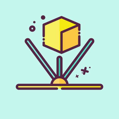 Simge hologramı. Üç boyutlu görselleştirme sembolüyle ilgili. MBE tarzı. Basit dizayn edilebilir. Basit resimleme