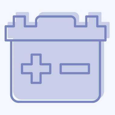 Simge bataryası. Otomotiv sembolü. İki ton stili. Basit dizayn edilebilir. Basit resimleme